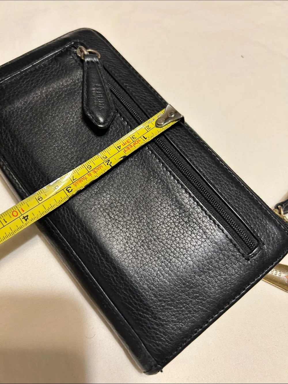 Perlina Black Leather Zip Wallet Wristlet with Gold Hardware